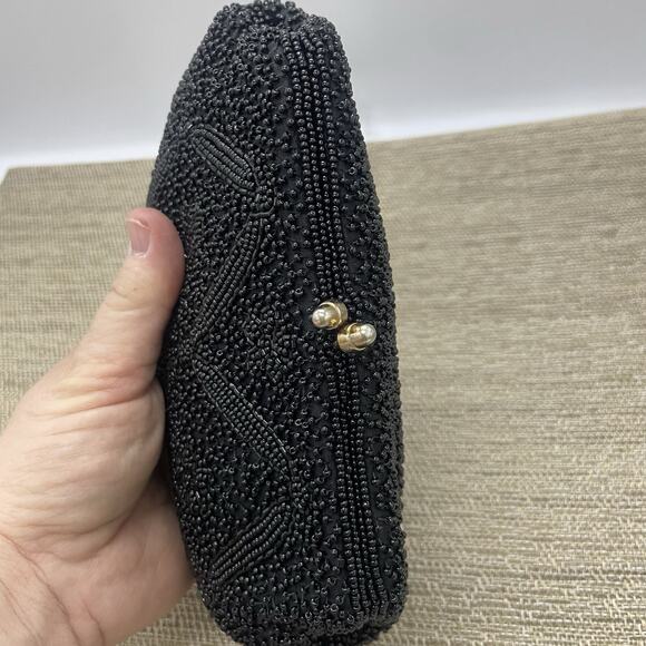VTG Richere Black Hand Beaded Evening Clutch Bag Japan - Picture 5 of 7